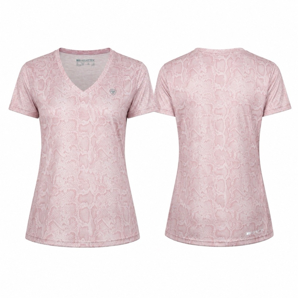 Ariat Women XXL Laguna SS Pink Boa Snake Print Performance V-Neck 10048819 New